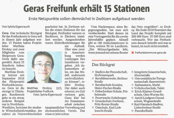 Geras Freifunk erhält 15 Stationen, OTZ-Artikel